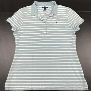Tommy Hilfiger Blue and White Striped Polo Shirt